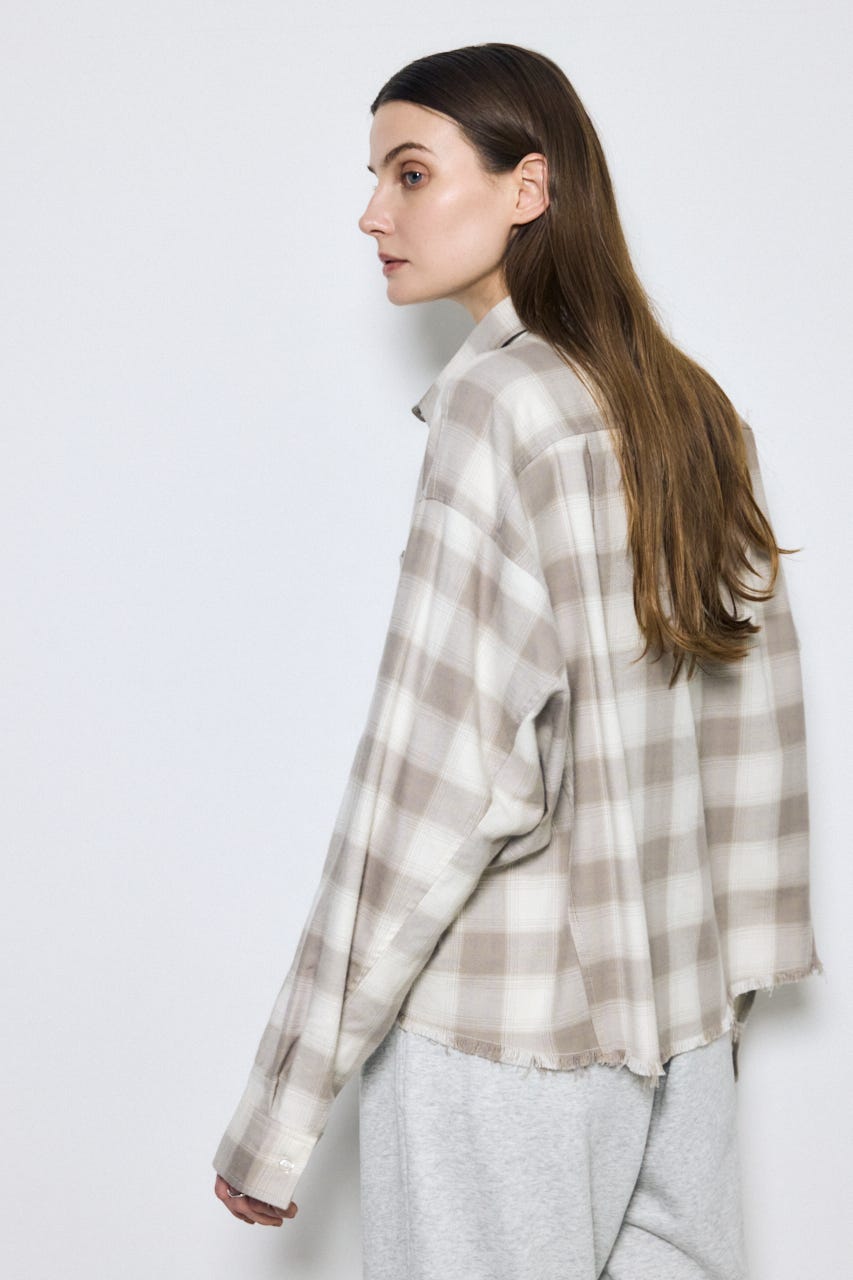 アーバンチェックフリンジショートシャツ 柄BEG FREE