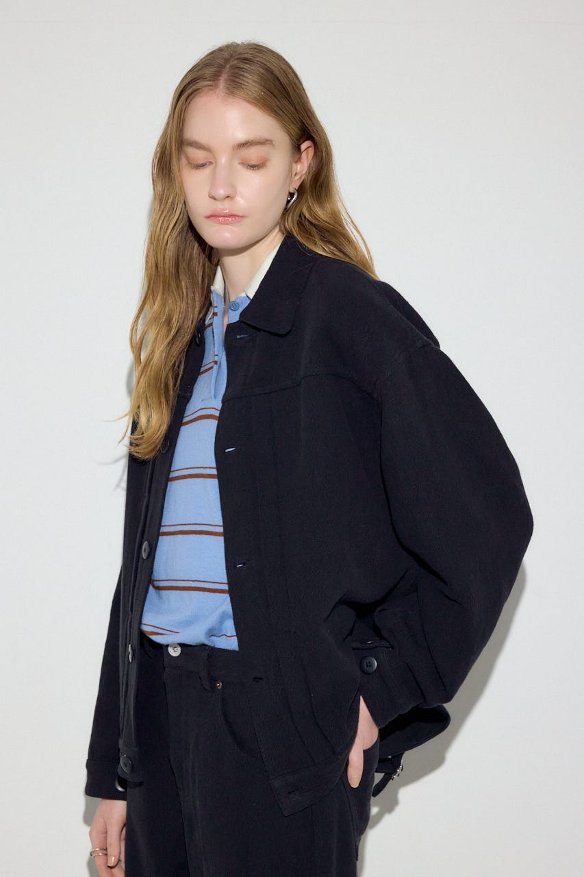 【着丈バリエ】コットンリネンプリーツブルゾン BLK M