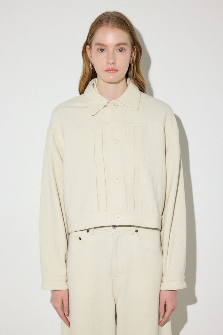 【着丈バリエ】コットンリネンプリーツブルゾン IVOY S