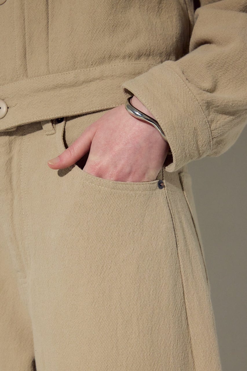 コットンリネンカーブワイドパンツ BEG M