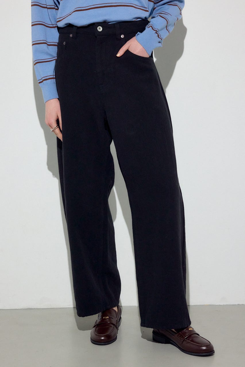 コットンリネンカーブワイドパンツ BLK M