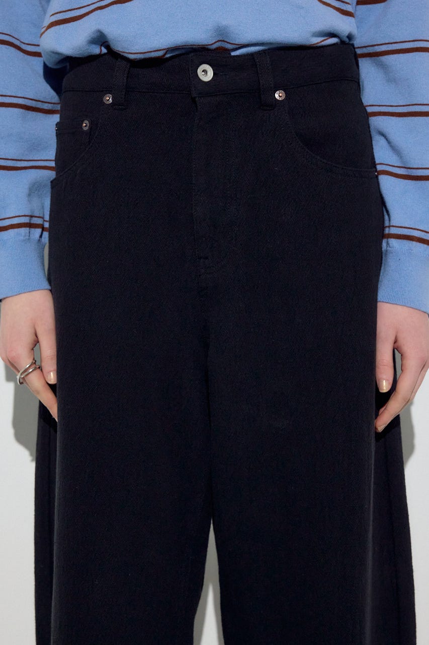 コットンリネンカーブワイドパンツ BLK M