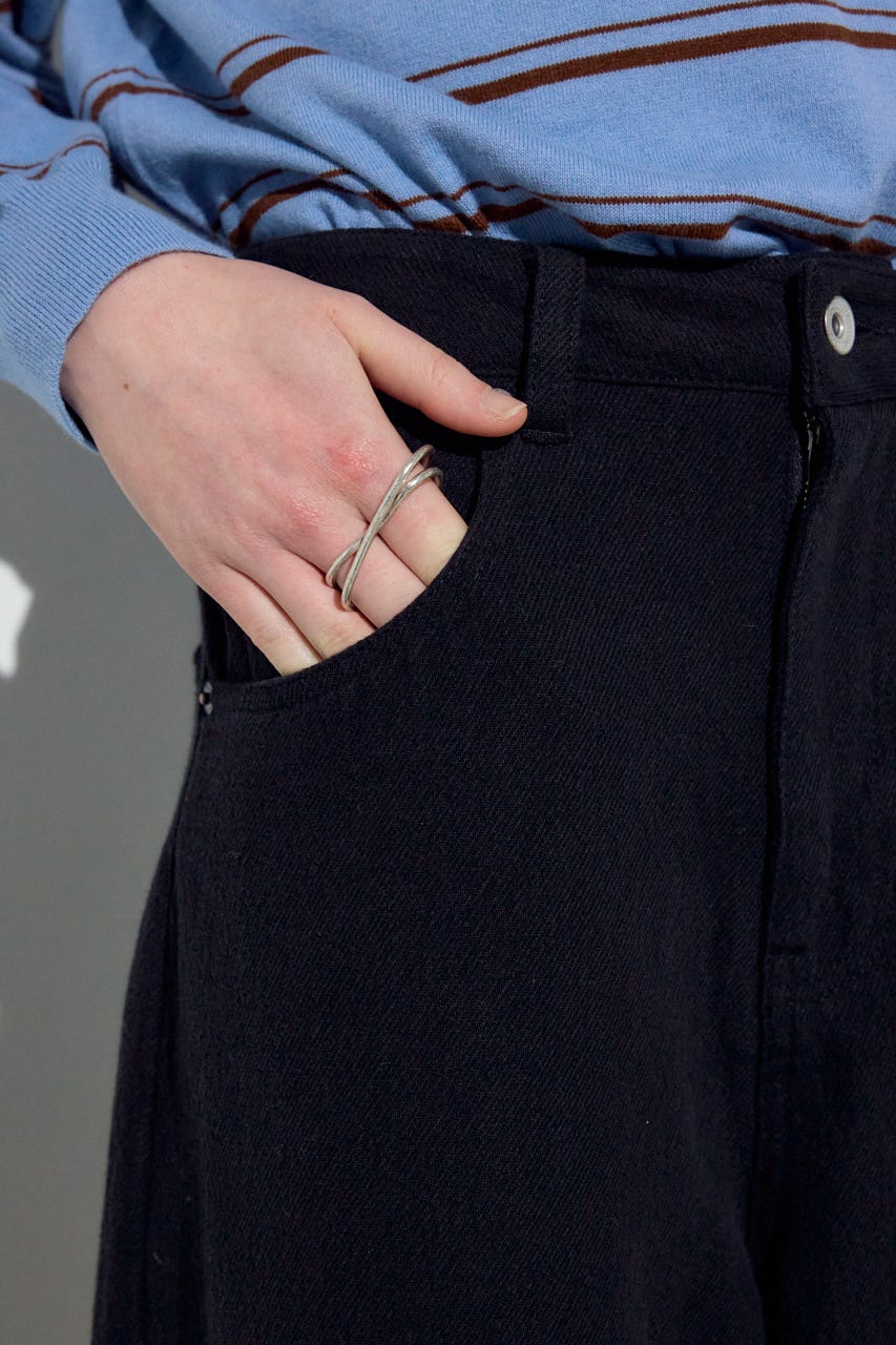 コットンリネンカーブワイドパンツ BLK M