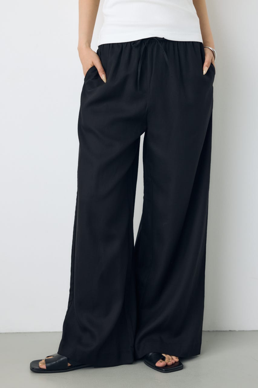 リネンブレンドリラックスワイドパンツ BLK M