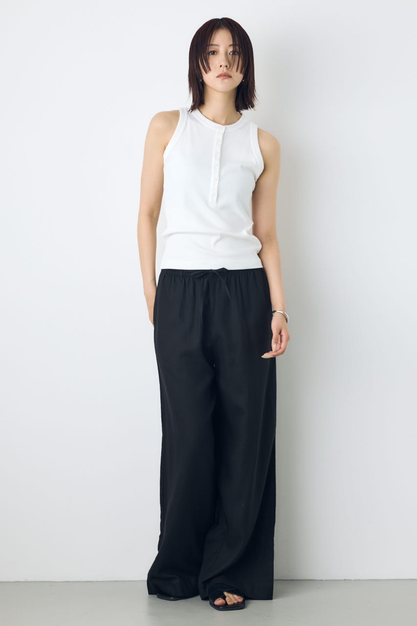 リネンブレンドリラックスワイドパンツ BLK M