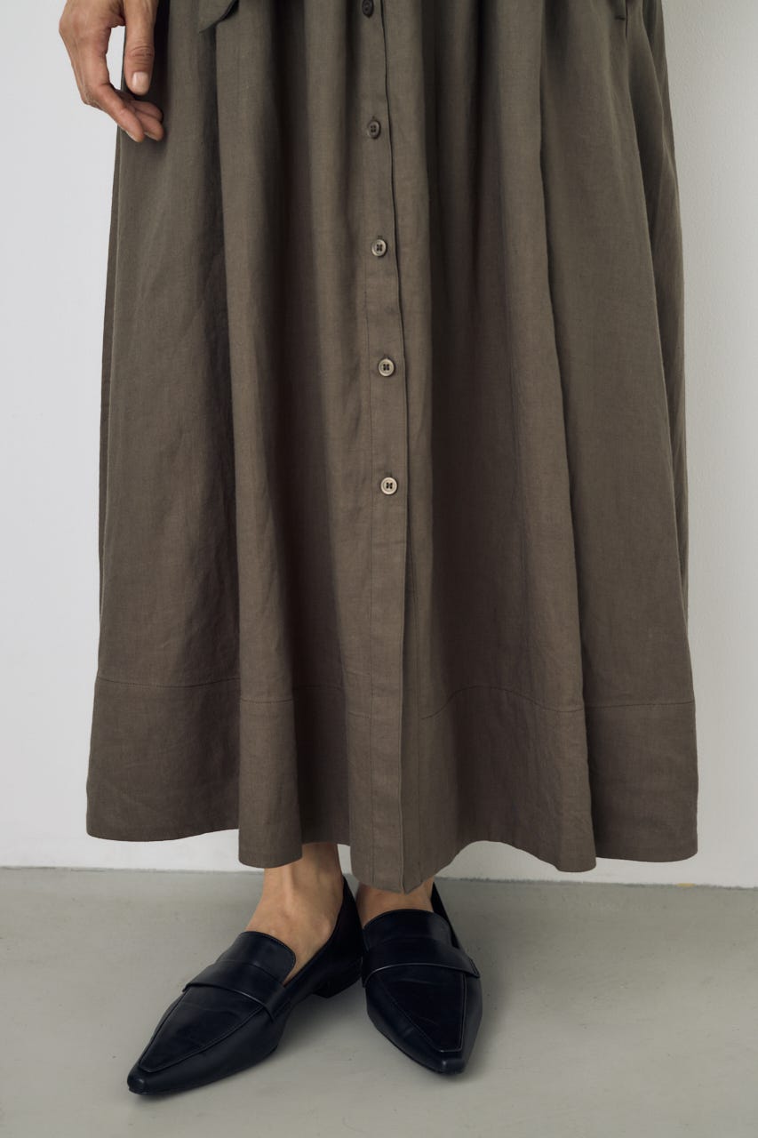 リネンベルテッドフレアボタンワンピース KHA M