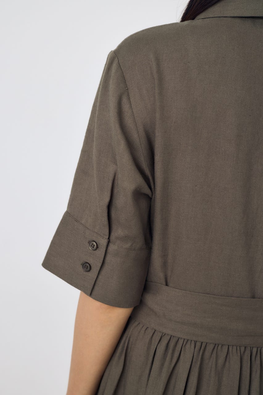 リネンベルテッドフレアボタンワンピース KHA M