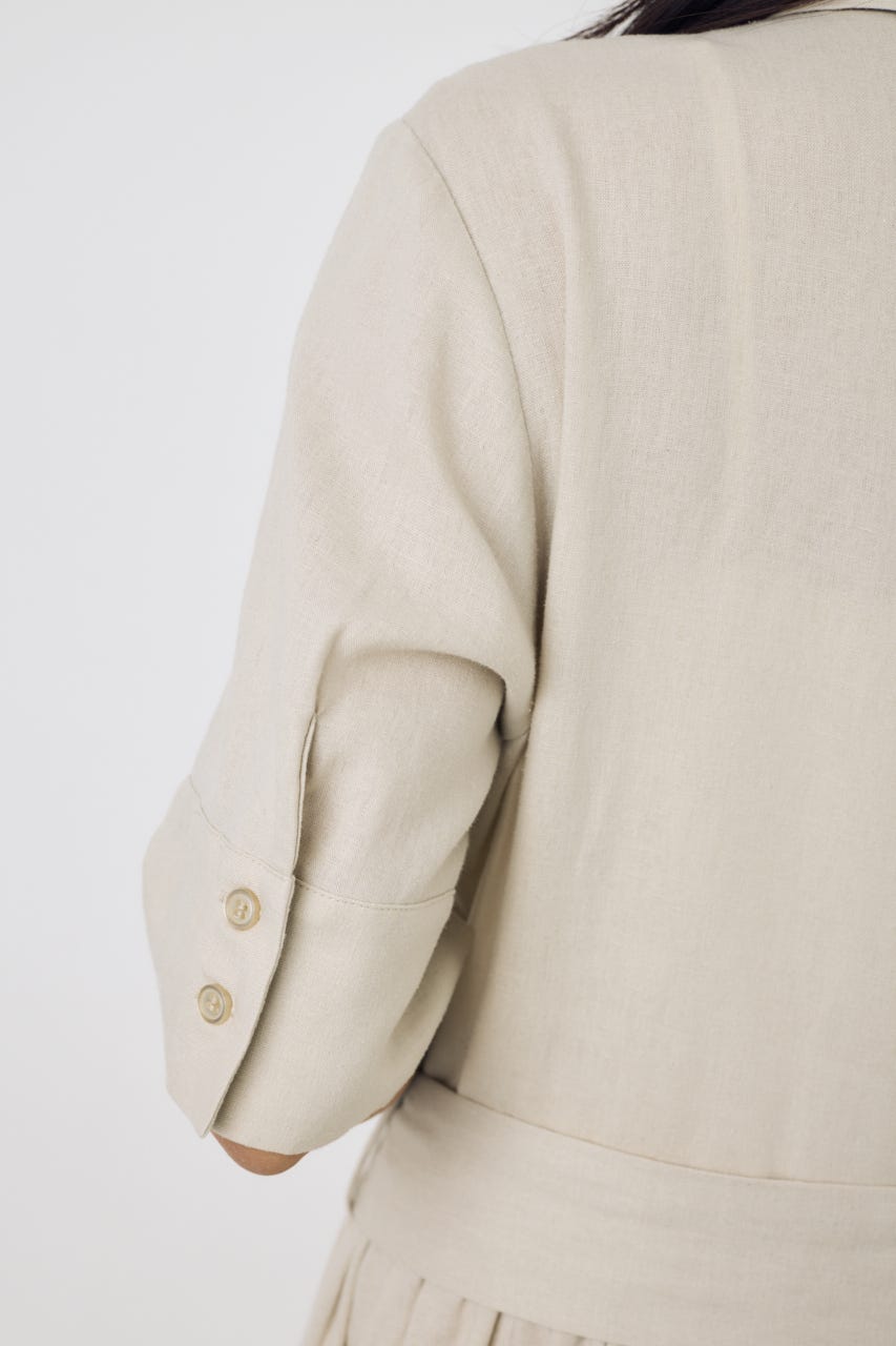 リネンベルテッドフレアボタンワンピース L/BEG M