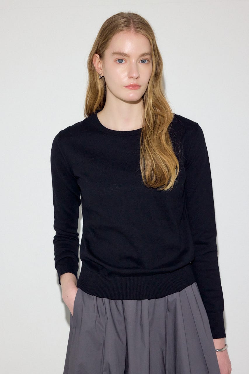 カシミヤミックスクルーネックニット BLK S