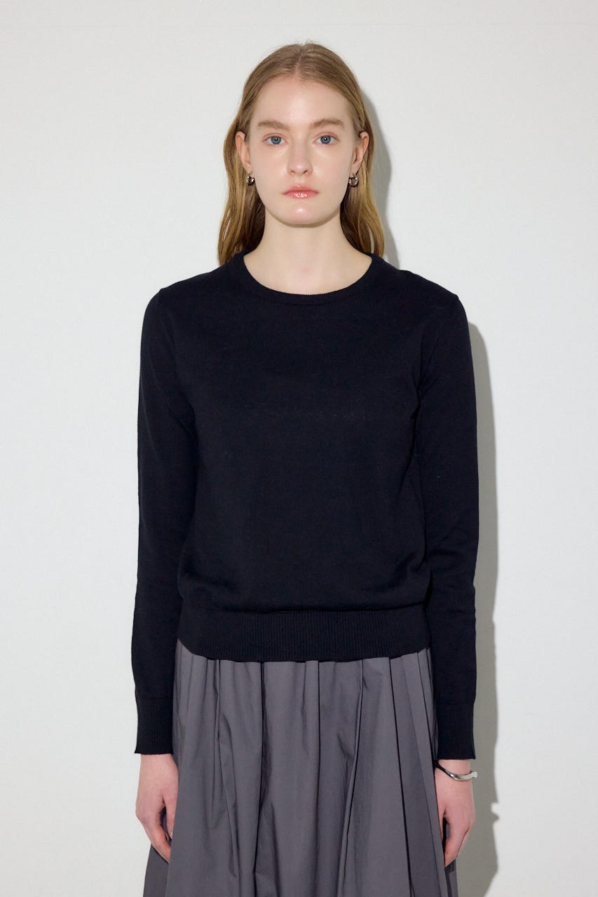 カシミヤミックスクルーネックニット BLK S