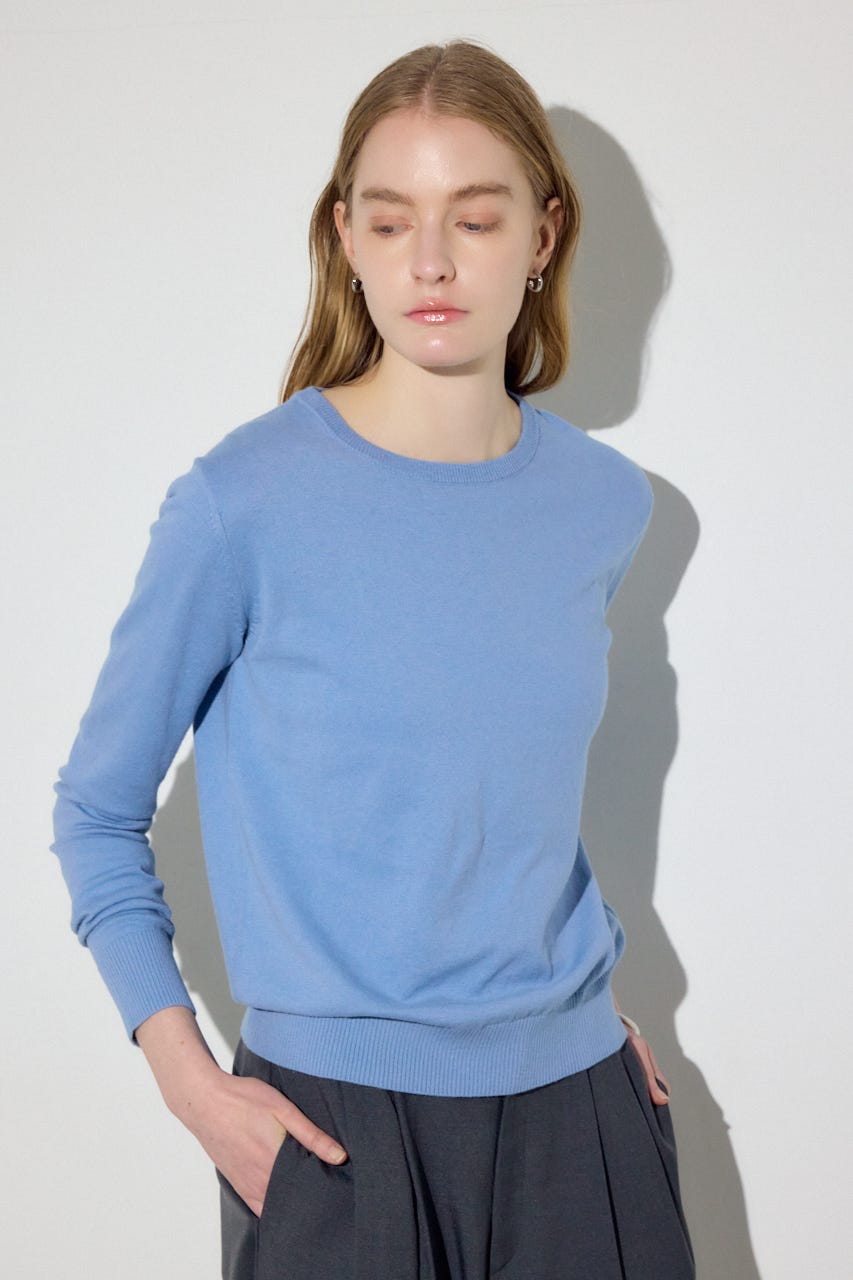 カシミヤミックスクルーネックニット L/BLU S