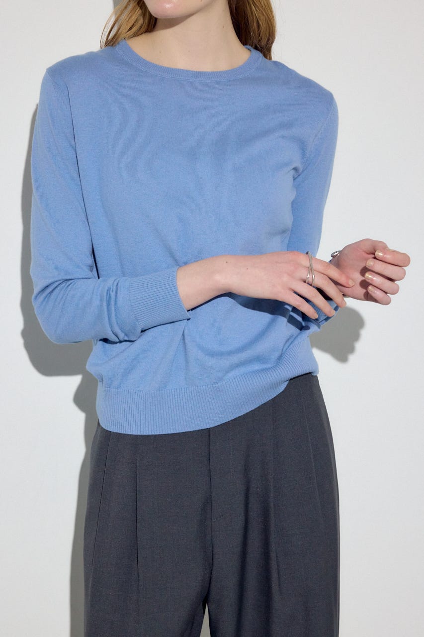カシミヤミックスクルーネックニット L/BLU S