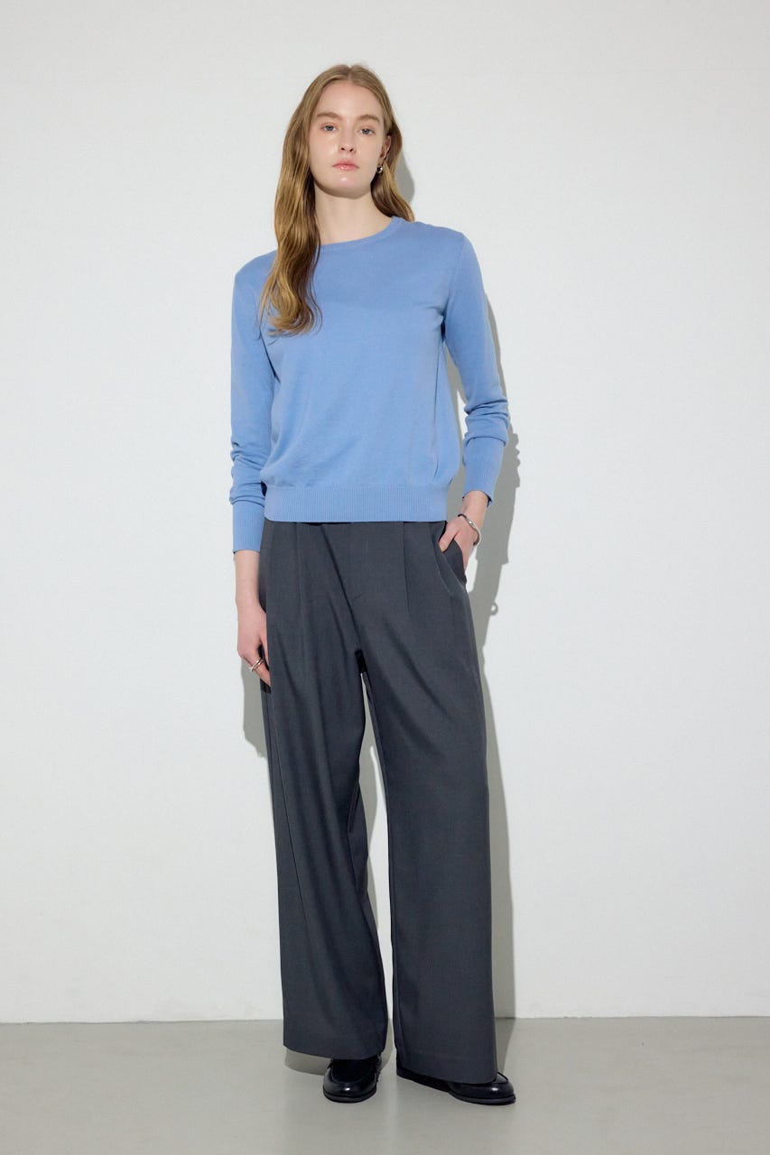 カシミヤミックスクルーネックニット L/BLU S