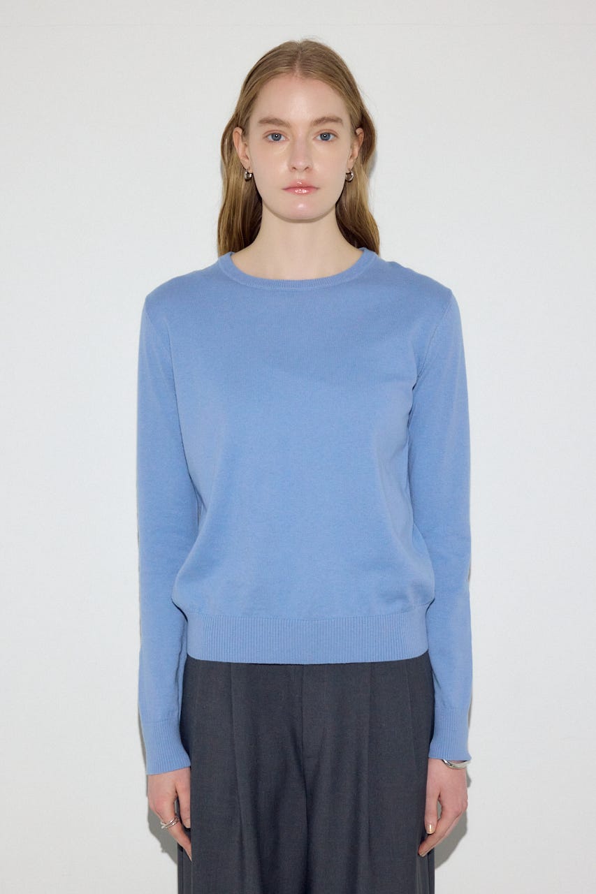 カシミヤミックスクルーネックニット L/BLU S