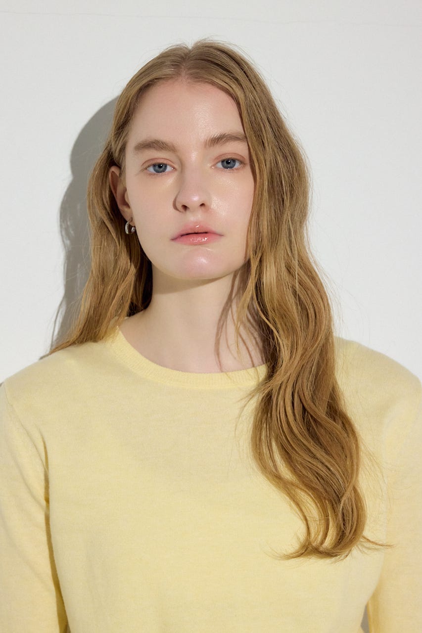 カシミヤミックスクルーネックニット L/YEL M