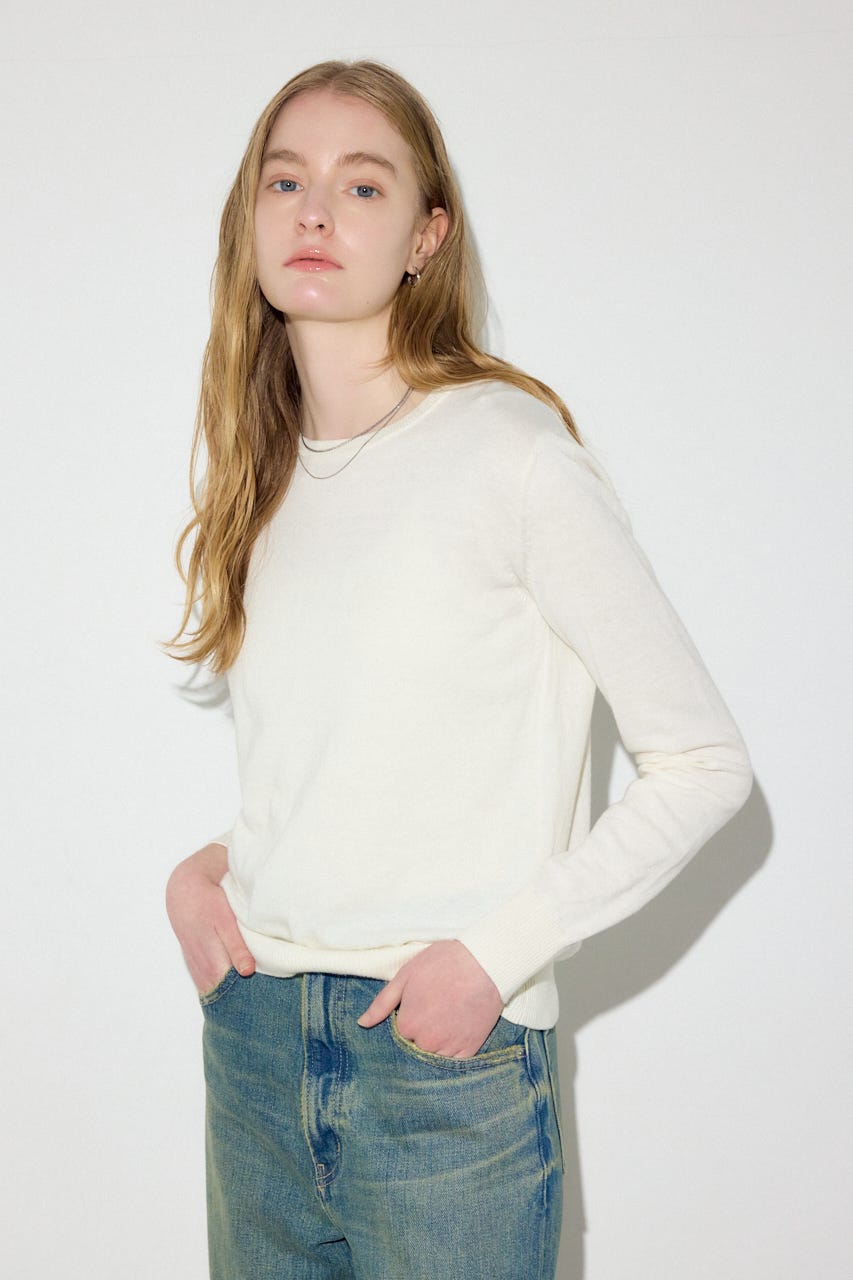 カシミヤミックスクルーネックニット O/WHT M