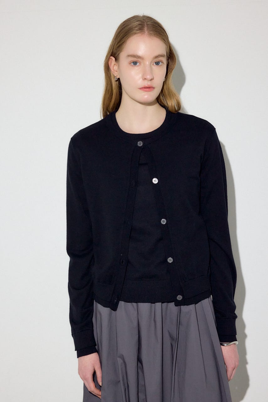 カシミヤミックスレイヤードニットカーディガン BLK S