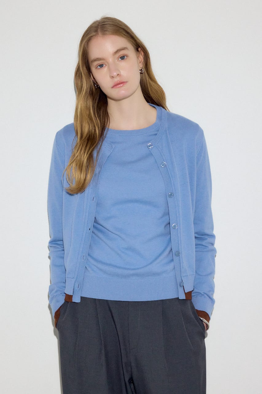 カシミヤミックスレイヤードニットカーディガン L/BLU M