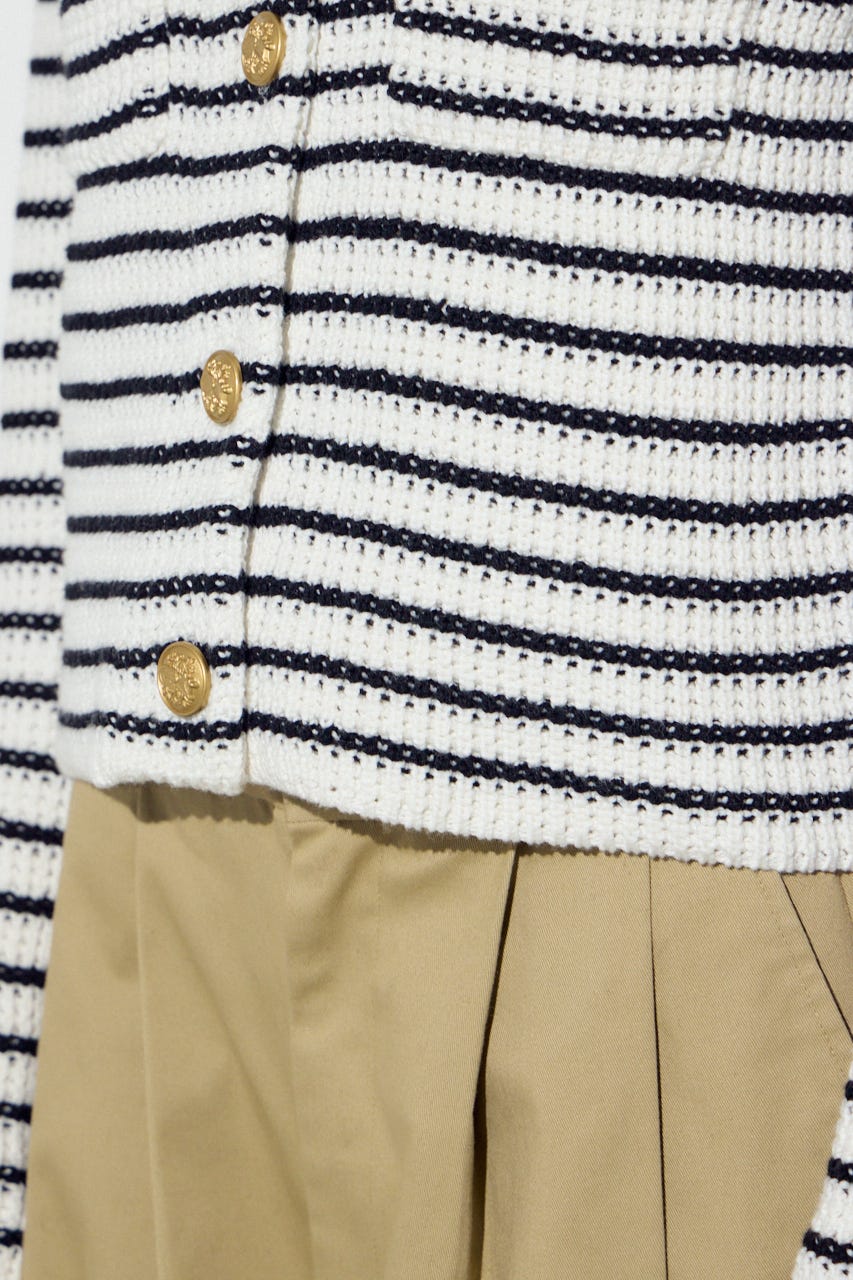 クルーネックツイードライクニットジャケット 柄BLK S