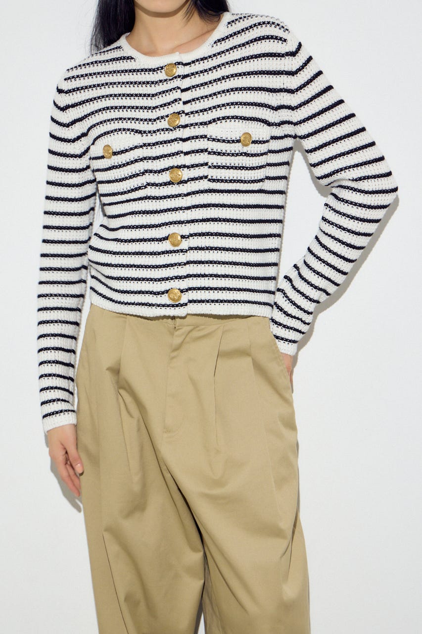 クルーネックツイードライクニットジャケット 柄BLK S