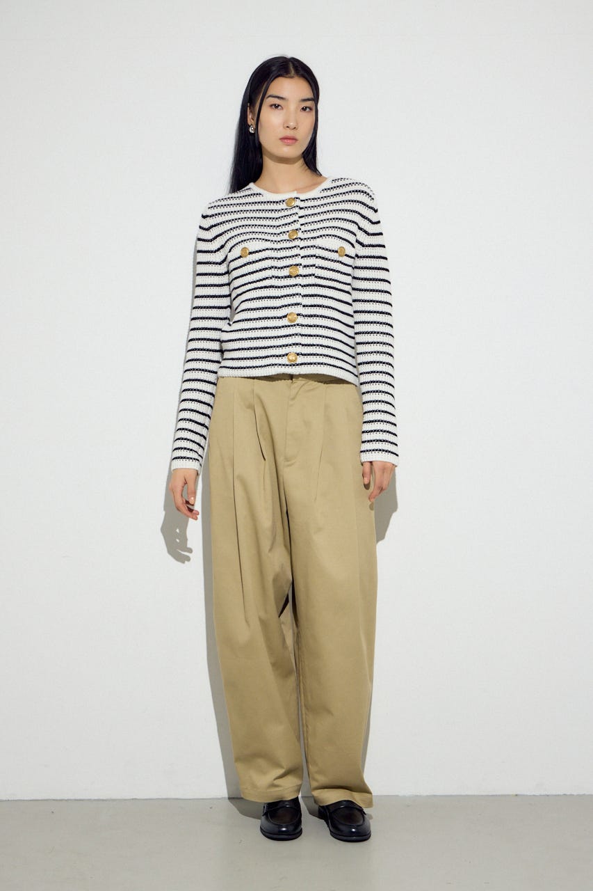 クルーネックツイードライクニットジャケット 柄BLK S