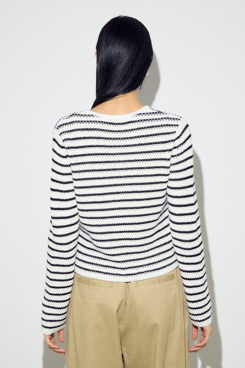 クルーネックツイードライクニットジャケット 柄BLK S