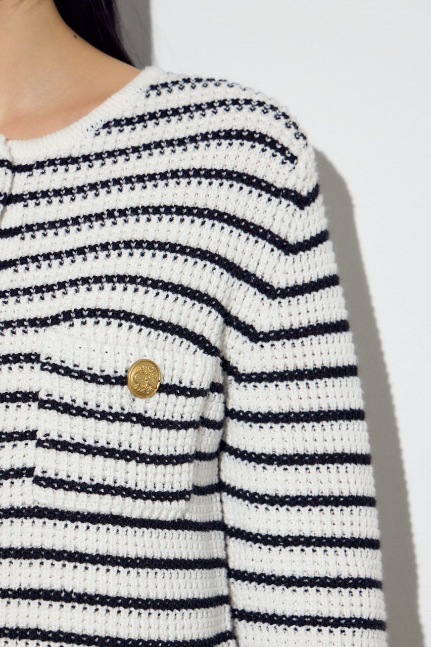 クルーネックツイードライクニットジャケット 柄BLK S