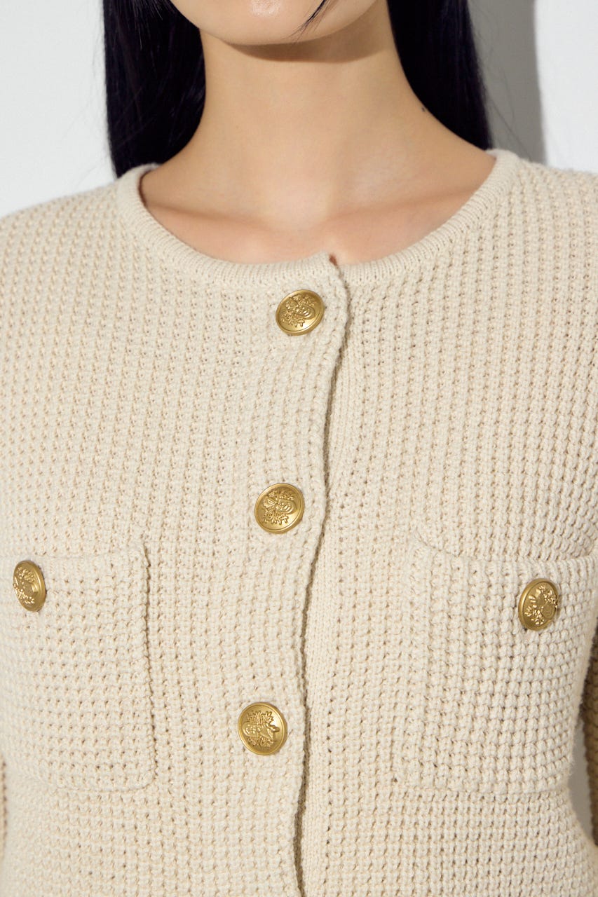 クルーネックツイードライクニットジャケット IVOY M