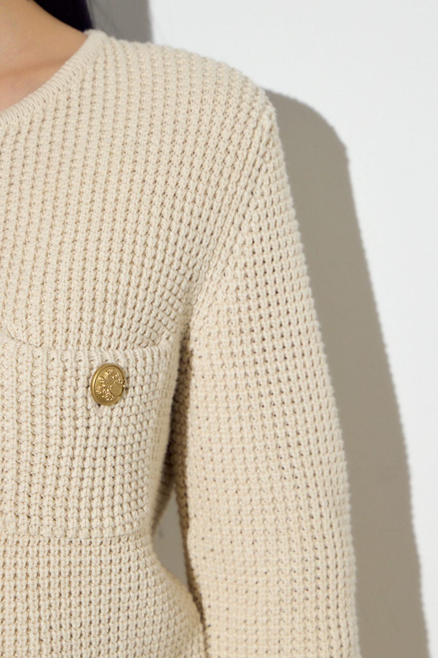 クルーネックツイードライクニットジャケット IVOY M