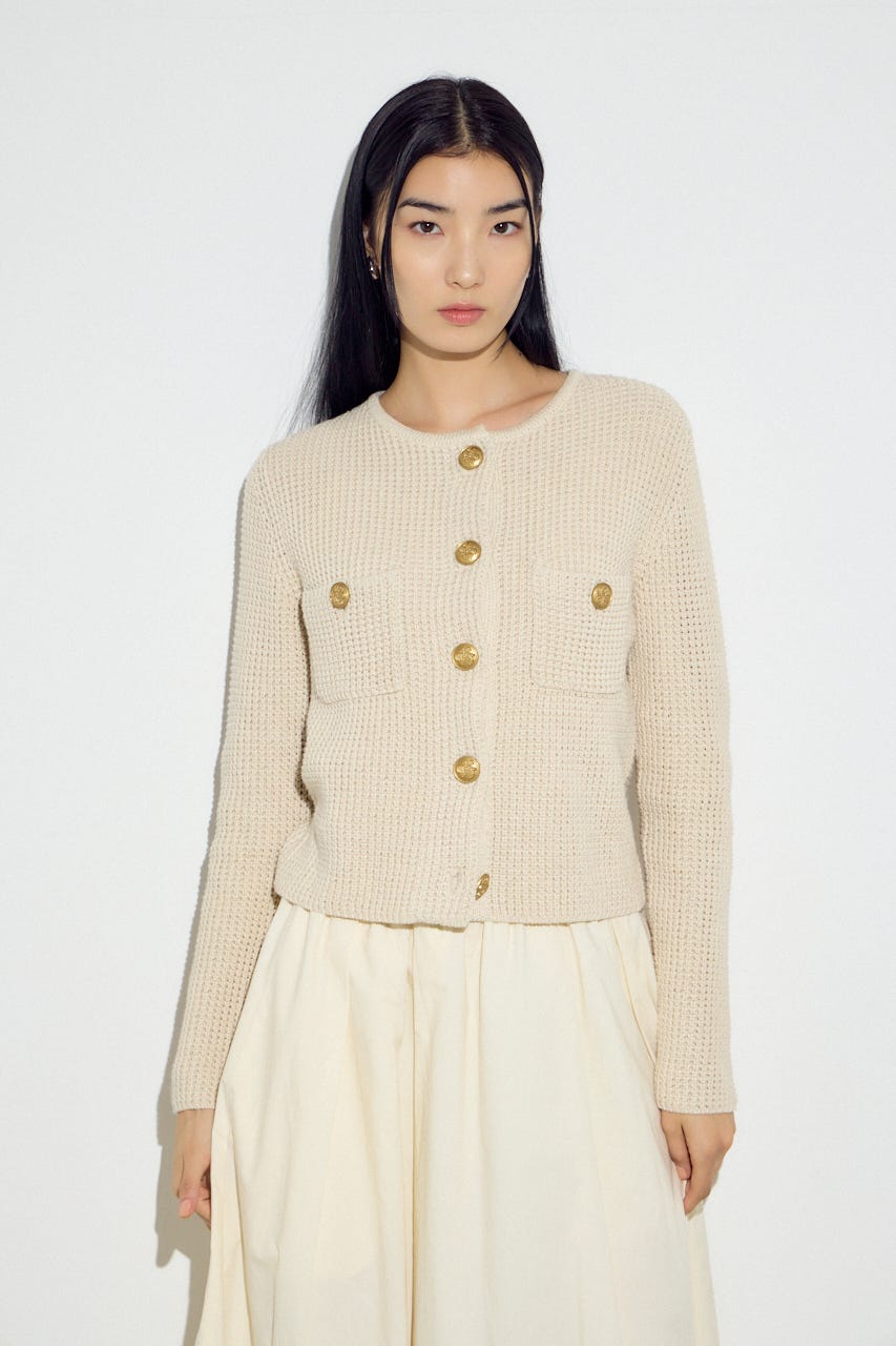 クルーネックツイードライクニットジャケット IVOY M