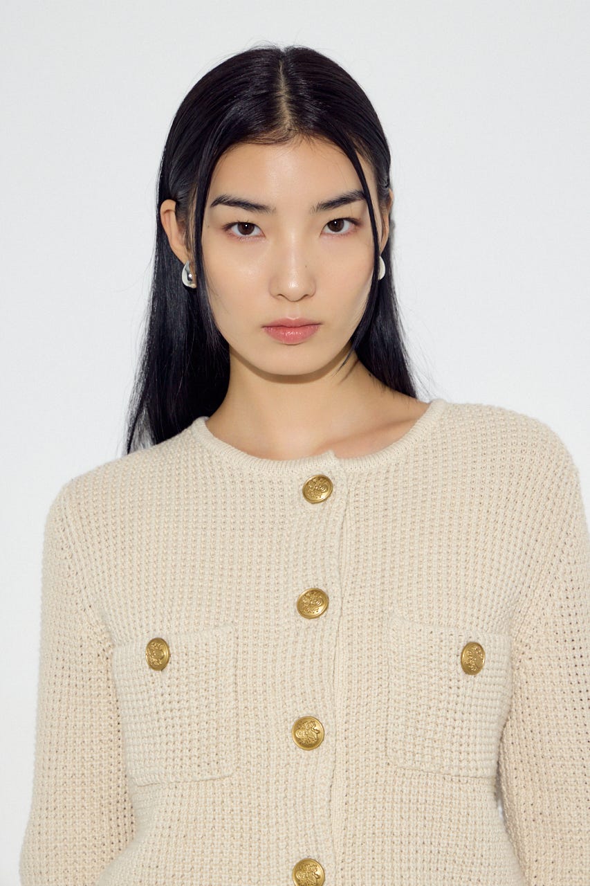 クルーネックツイードライクニットジャケット IVOY M