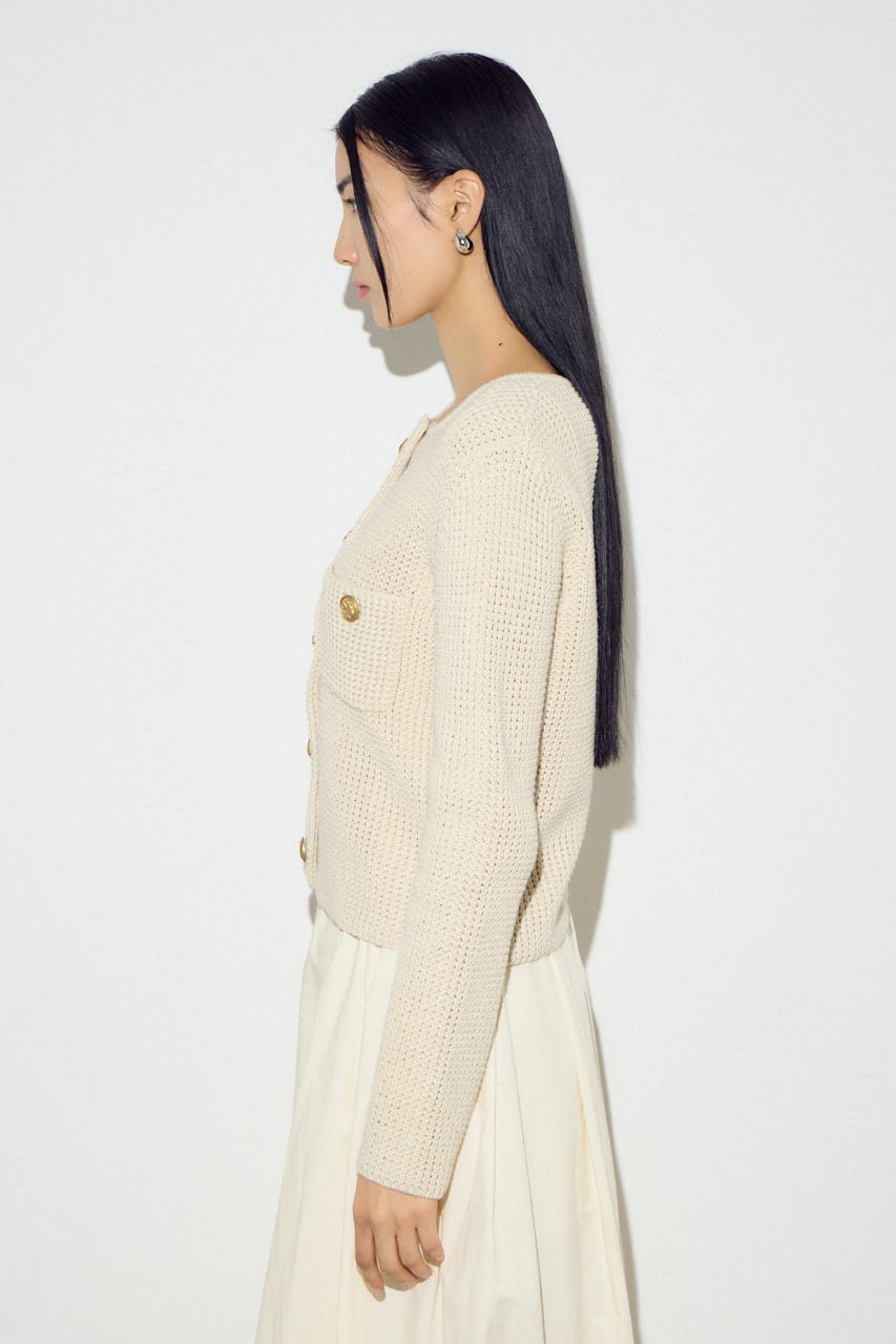 クルーネックツイードライクニットジャケット IVOY M