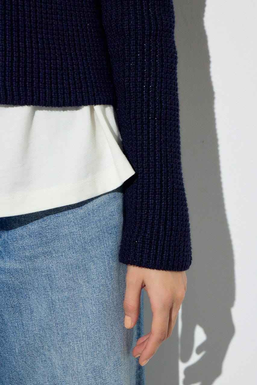 クルーネックツイードライクニットジャケット NVY M
