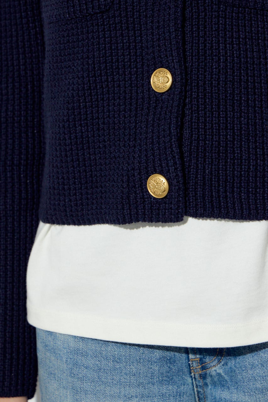 クルーネックツイードライクニットジャケット NVY M