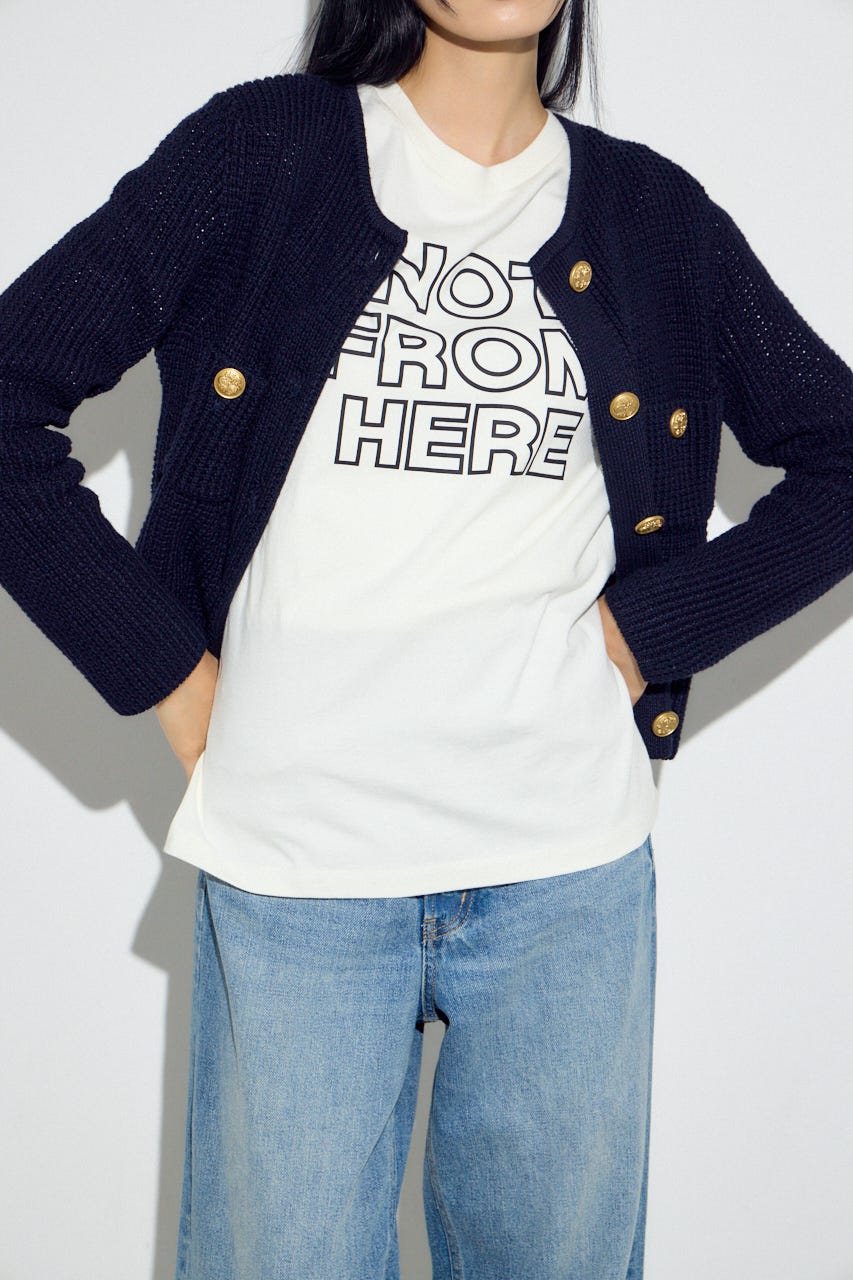 クルーネックツイードライクニットジャケット NVY M