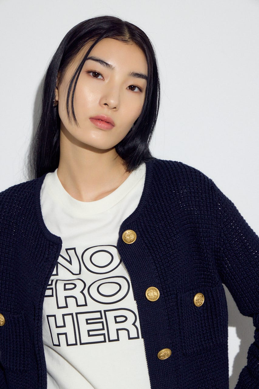 クルーネックツイードライクニットジャケット NVY M