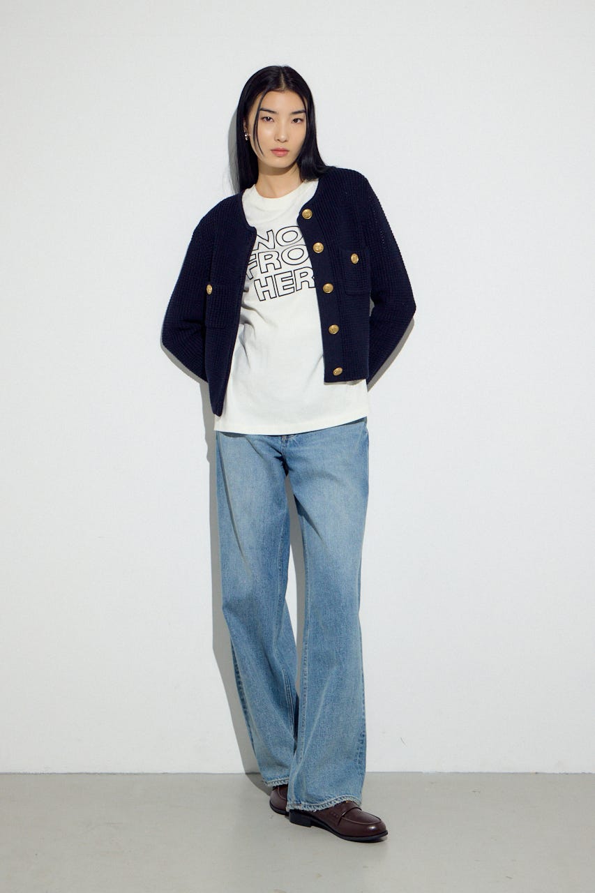 クルーネックツイードライクニットジャケット NVY M