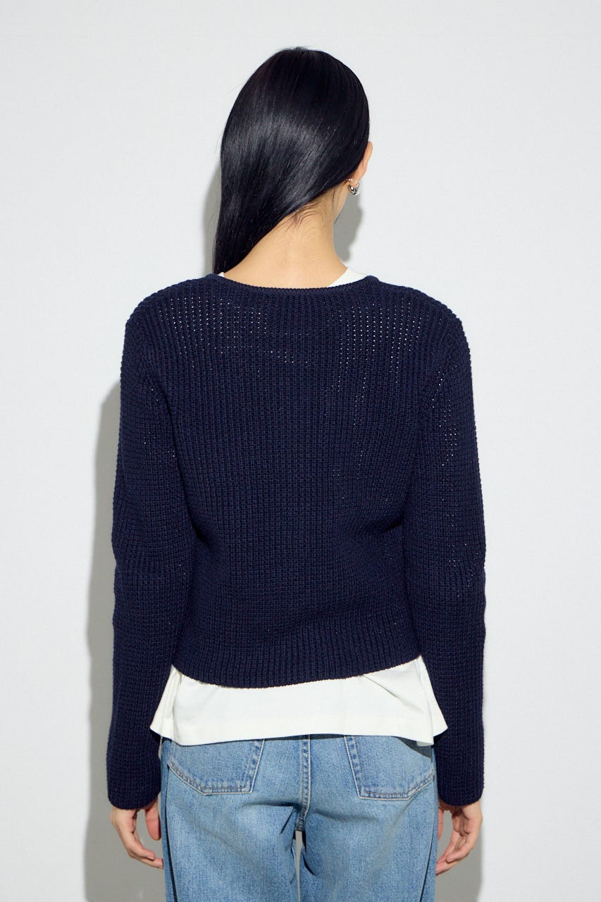 クルーネックツイードライクニットジャケット NVY M