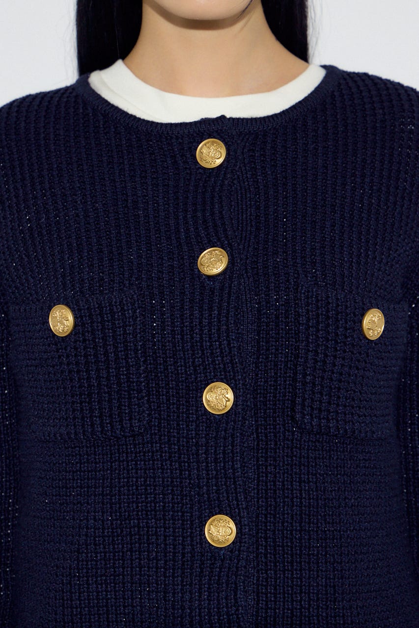 クルーネックツイードライクニットジャケット NVY M