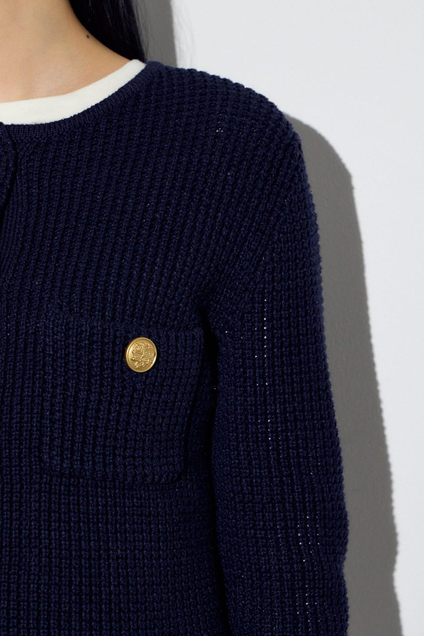 クルーネックツイードライクニットジャケット NVY M