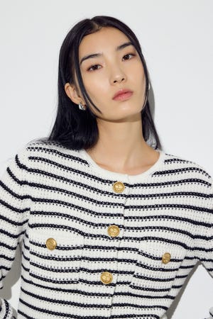 クルーネックツイードライクニットジャケット