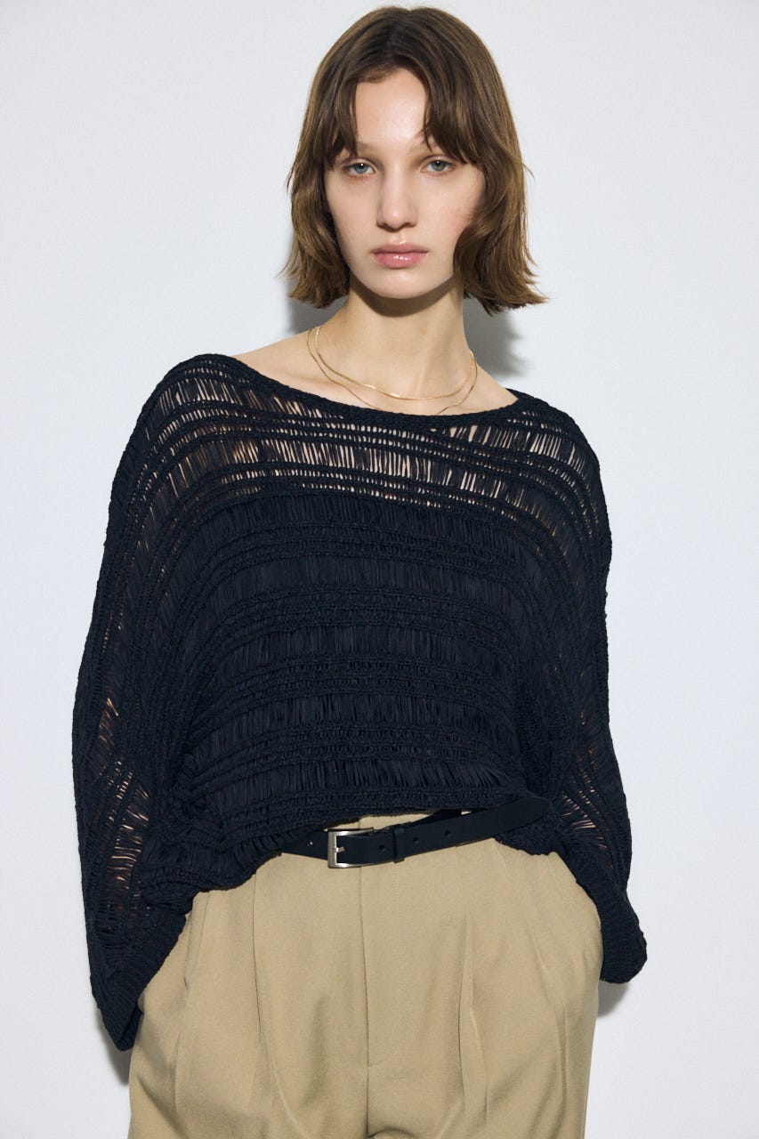 テープヤーンドルマンニットトップス BLK FREE