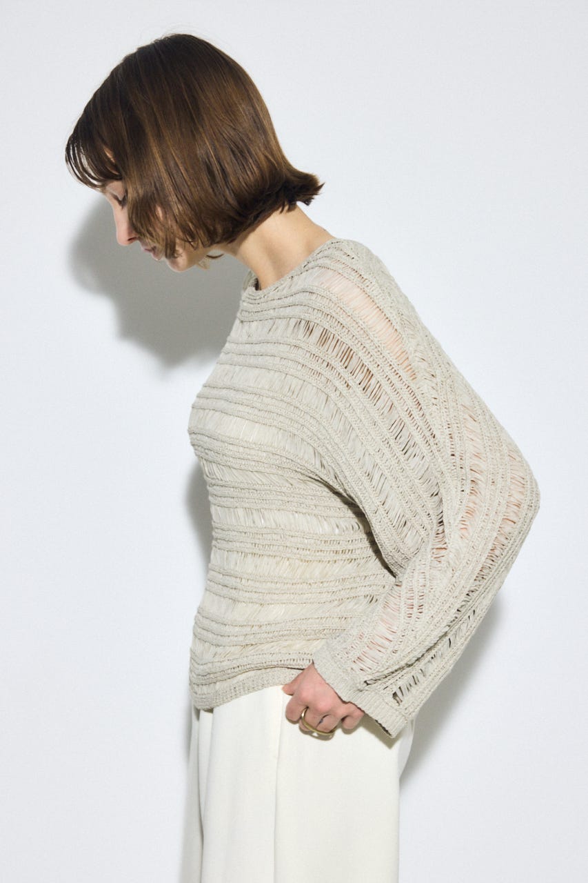 テープヤーンドルマンニットトップス GREIGE FREE