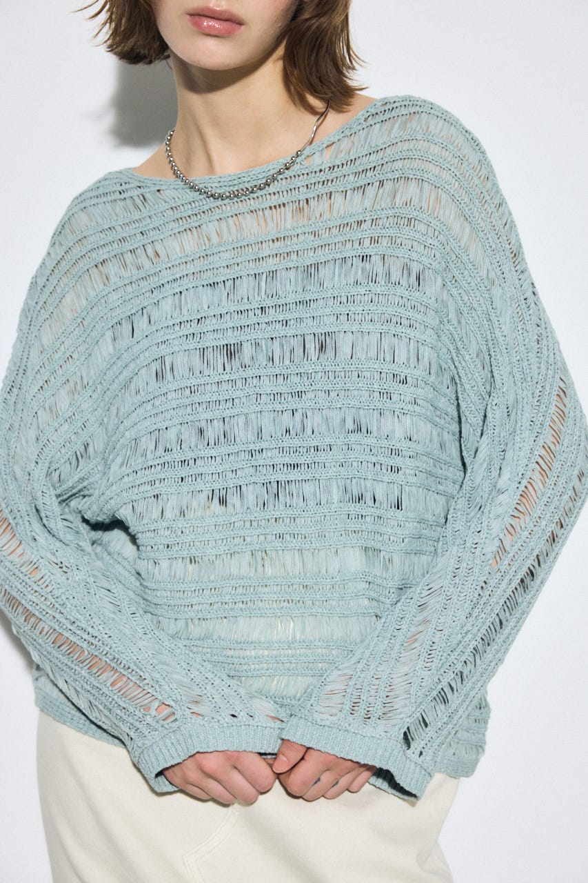 テープヤーンドルマンニットトップス L/BLU FREE