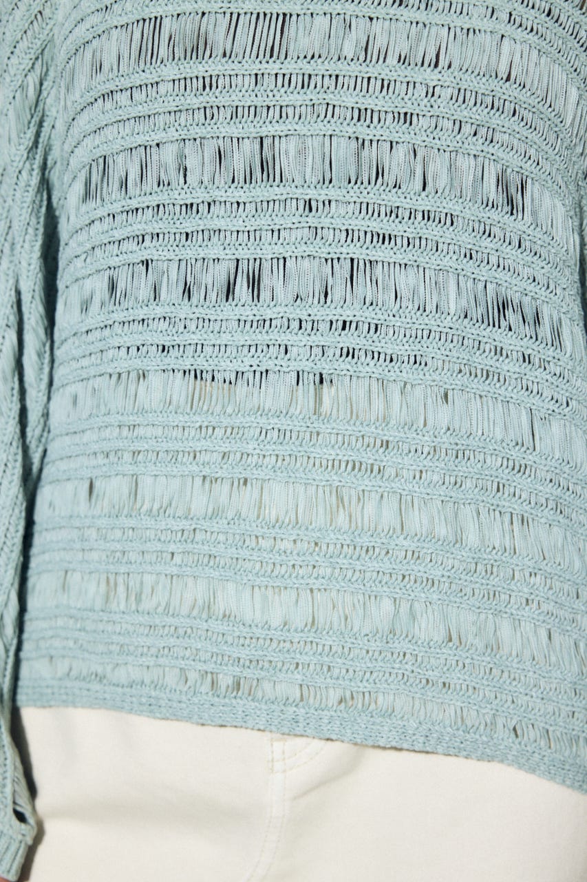 テープヤーンドルマンニットトップス L/BLU FREE