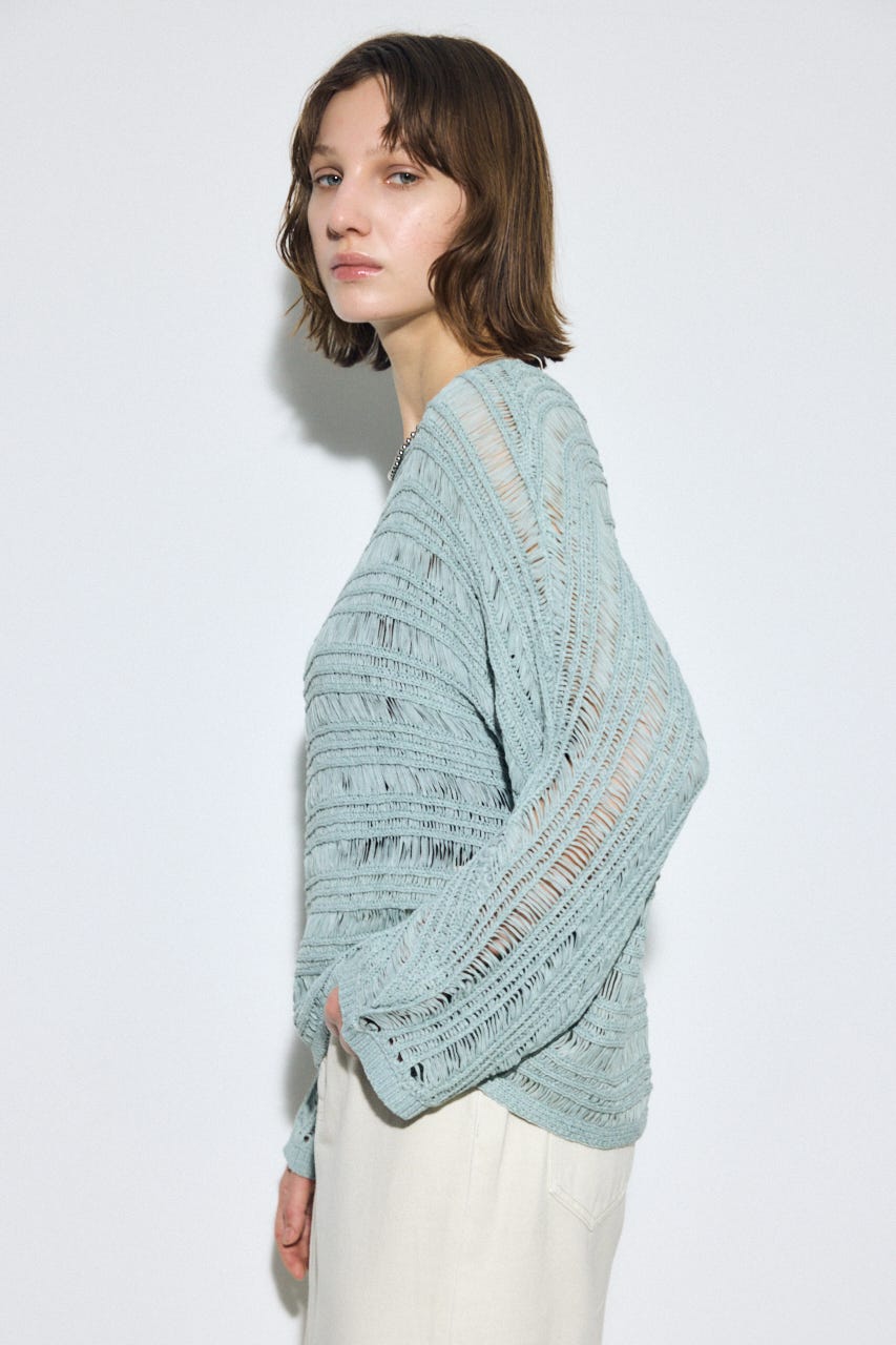 テープヤーンドルマンニットトップス L/BLU FREE