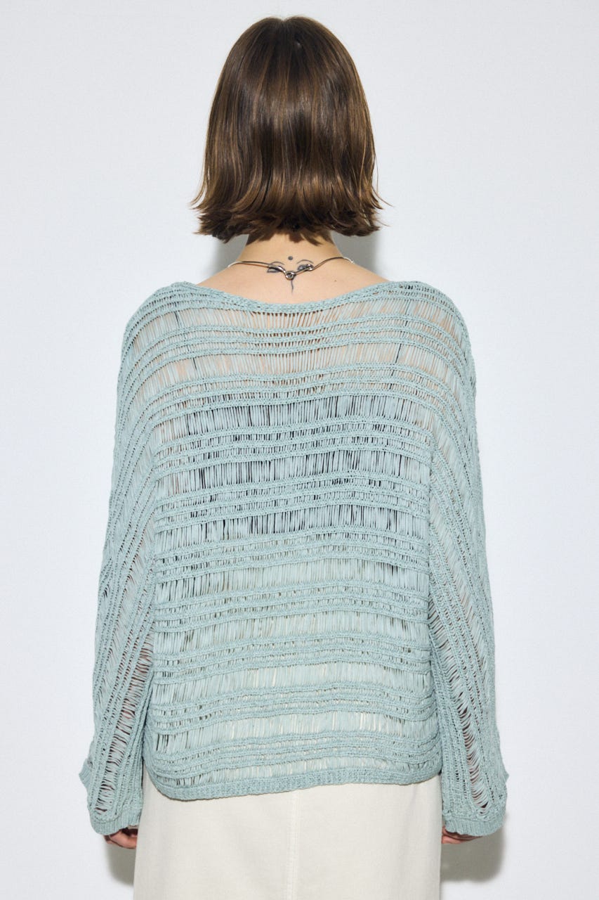 テープヤーンドルマンニットトップス L/BLU FREE