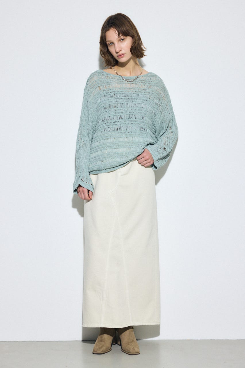 テープヤーンドルマンニットトップス L/BLU FREE