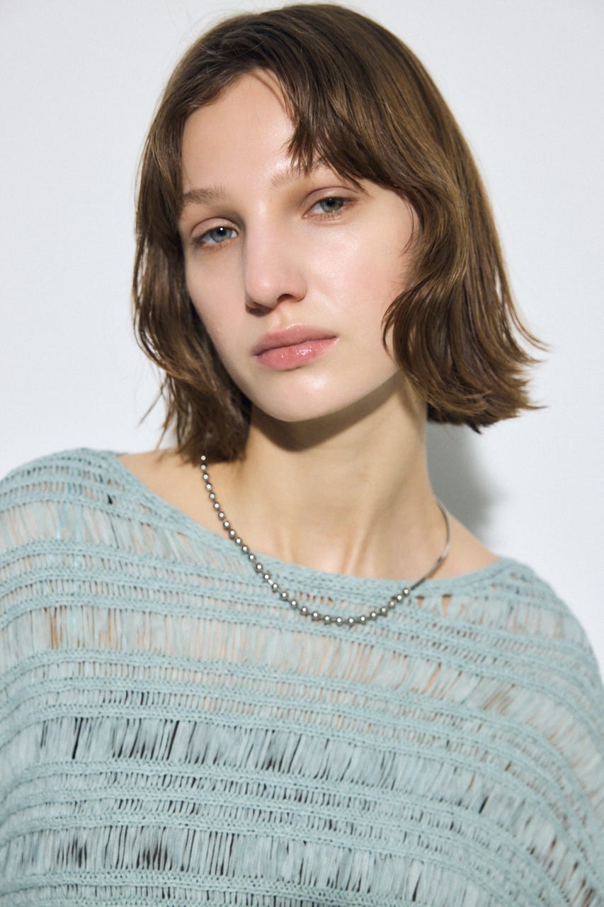 テープヤーンドルマンニットトップス L/BLU FREE