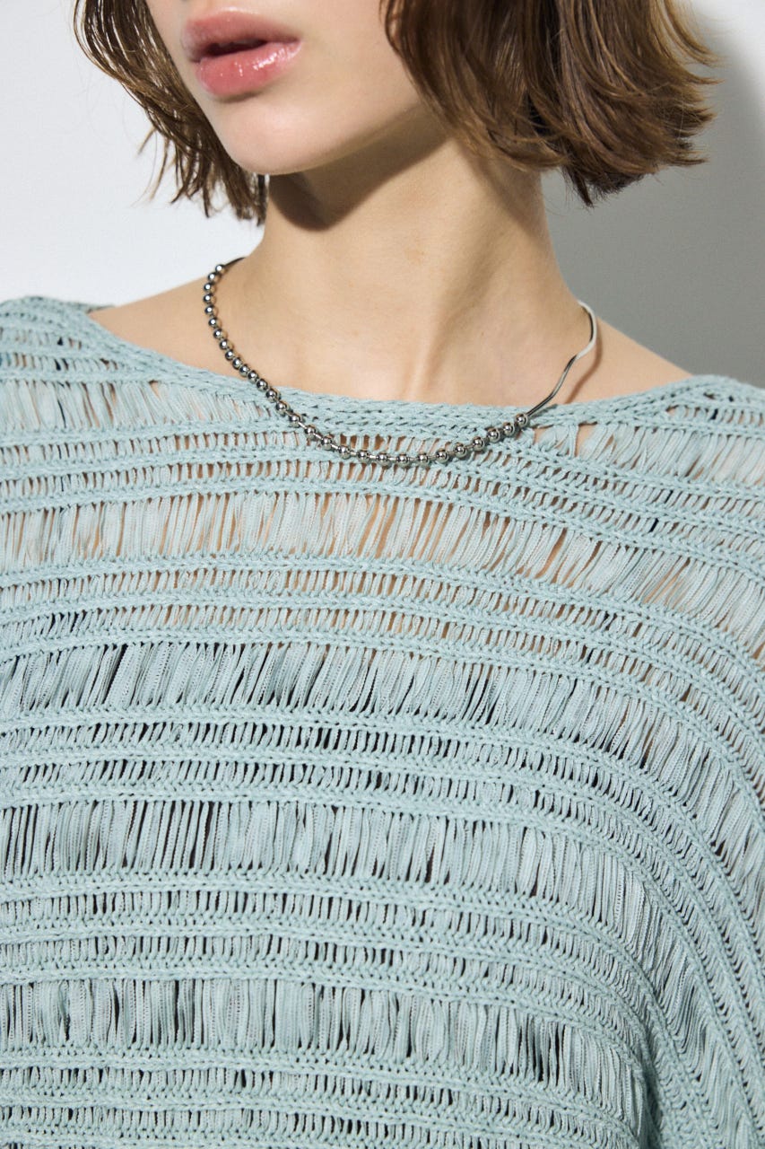 テープヤーンドルマンニットトップス L/BLU FREE